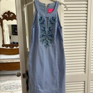 Lilly Pulitzer Blue Halter Neck Sheath Midi Dress